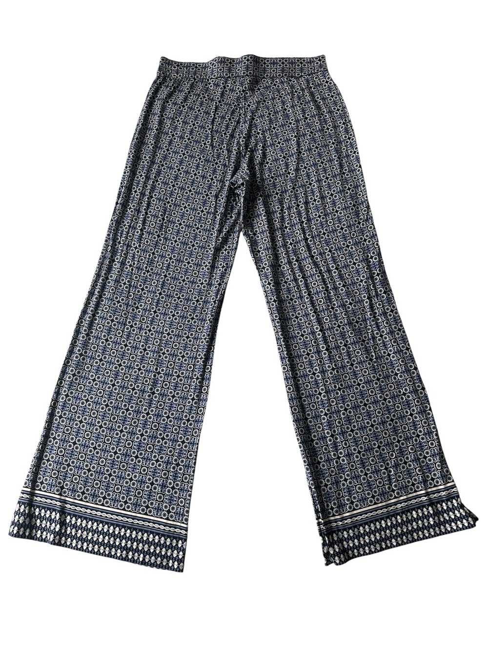 Women's Navy Geometric Wide-Leg Pants with Elastic Waistband Soze L - Picture 2 of 5